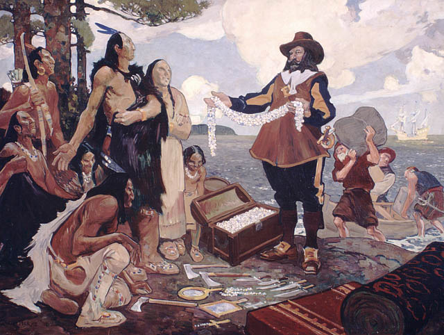 Painting: Original title: Champlain Trading with the Indians.
